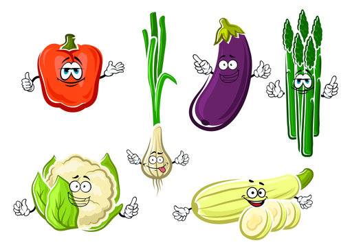 Cartoon happy organic vegetable characters