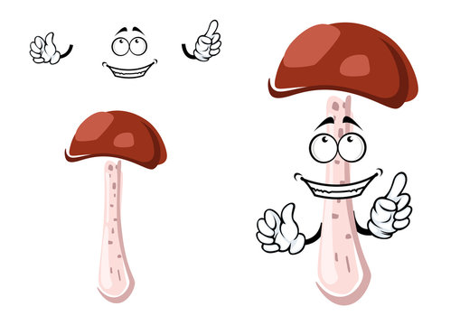 Cartoon brown boletus mushroom character