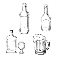 Bottles of wine, liquor, whiskey and beer