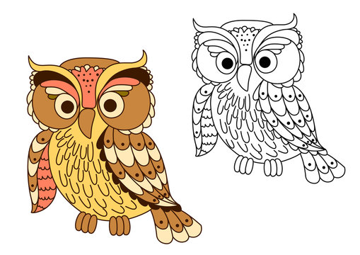 Cartoon owl bird in pastel colors
