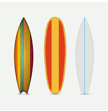 Vector modern colorful surfboard set