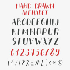 Hand drawn alphabet and numbers. Vector ABC letters
