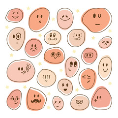 Set of hand drawn funny faces. Cartoon comic style for avatar de