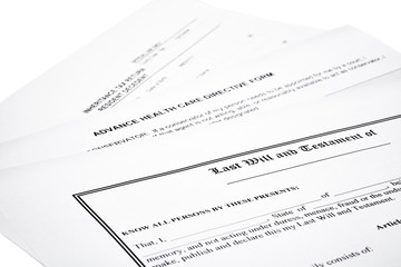 Fototapeta na wymiar Last Will Medical Directive Inheritance Tax Form