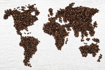 Fototapety  Mapa świata w ziarnach kawy