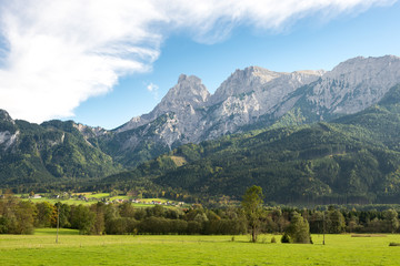 Fototapeta na wymiar The Ennstal Alps, the Gesäuse mountain range in the Enns valley is part of the northern Limestone Alps and national park in Styria, Austria. It’s a water gap between Hiflau and Admont