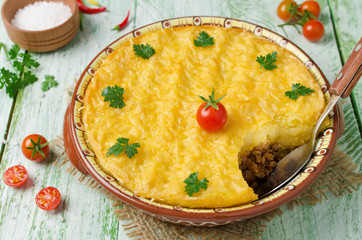 Casserole with potatoes and minced meat