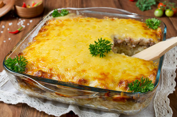 Casserole with pasta and minced meat