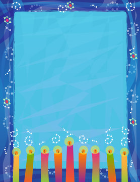 Hanukkah Blank Sign - Decorative Blank Sign With Colorful Candles And Blue Border With Star Of David.  Eps10