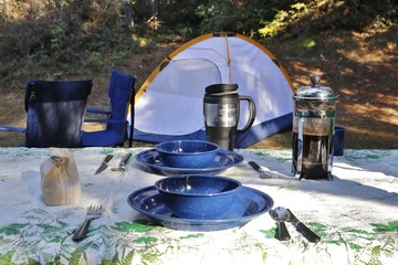Nature: Camping - Table set on campsite
