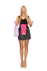 Woman with shopping bags isolated on white