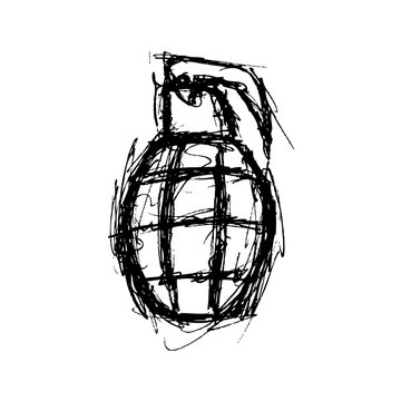 black sketchy grenade on white background clip art preview
