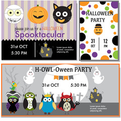 Halloween party invitation cards witch,zombie,black cat,owls cha