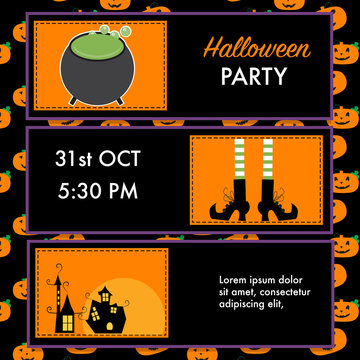 Halloween party invitation cards witch character vector. illustr