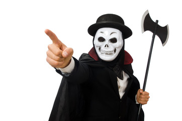 Man with scary mask isolated on white
