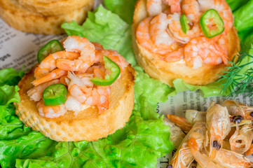 Tapas appetizers shrimp with chili