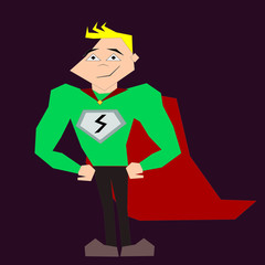 A blond, sharp super hero in his costume