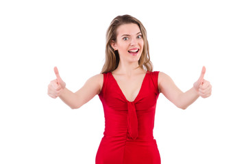 Fototapeta premium Young woman in red dress isolated on white