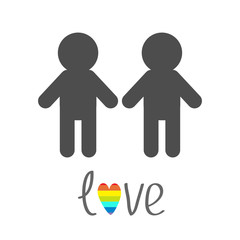 Gay marriage Pride symbol Two man silhouette LGBT icon Rainbow heart love Flat design