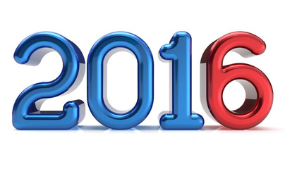 2016 New Years Eve wintertime decoration number blue red winter celebration adornment design element. Future planning calendar date greeting card banner advertisement text. 3d render isolated