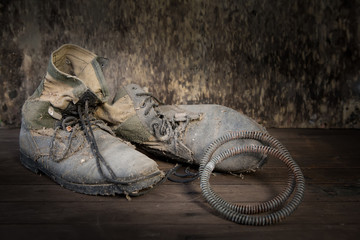 Still life with old jungle boots