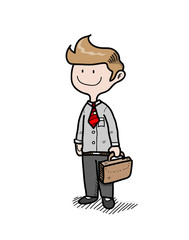 Business, a hand drawn vector illustration of a business man holding a briefcase.