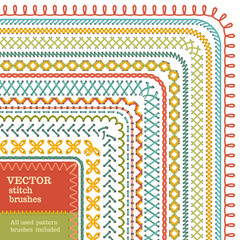 Vector set of seamless high detailed stitch brushes. - obrazy, fototapety, plakaty