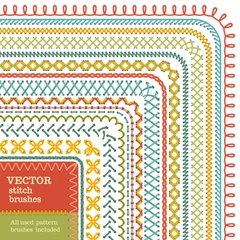Fotobehang Vector set of seamless high detailed stitch brushes. © Maljuk