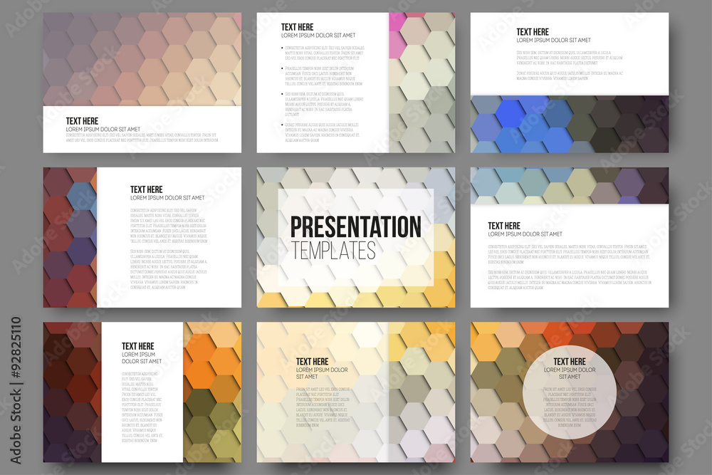 Wall mural set of 9 templates for presentation slides. colorful geometric