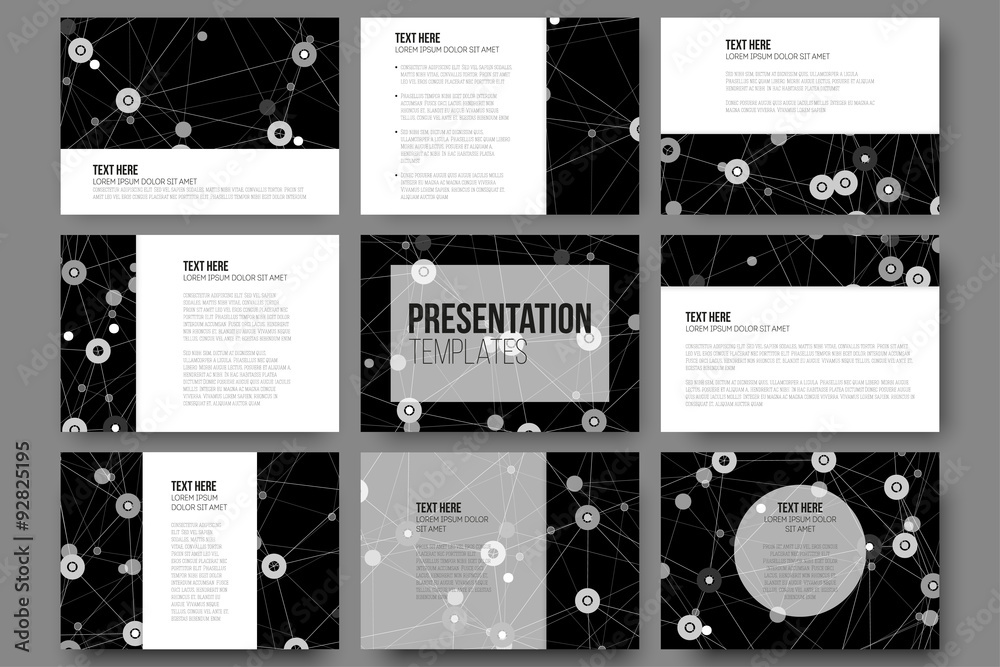 Poster set of 9 templates for presentation slides. molecule structure