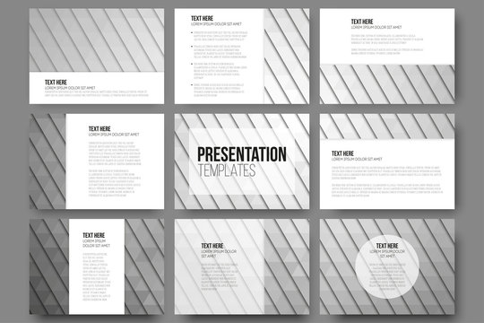 Set of 9 templates for presentation slides. Abstract gray