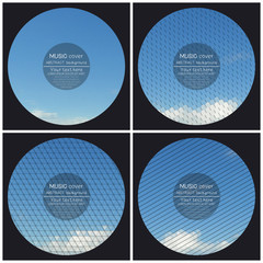 Set of 4 music album cover templates. Blue cloudy sky. Abstract