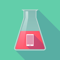 Long shadow chemical test tube flask with a smart phone