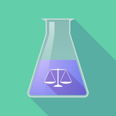 Long shadow chemical test tube flask with a justice weight scale