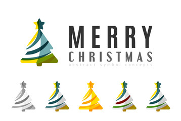 Set of abstract Christmas Tree Icons, business logo concepts
