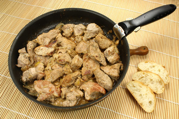 Жареное мясо на сковороде