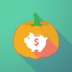 long shadow halloween pumpkin with a piggy bank