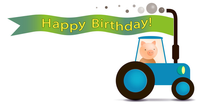 piggy farmer on the tracktor with sample text flag