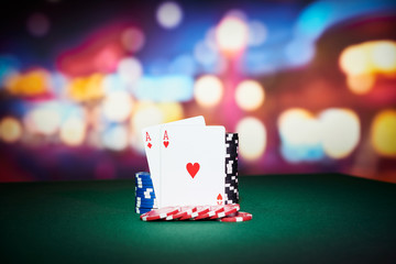 Poker chips with aces cards