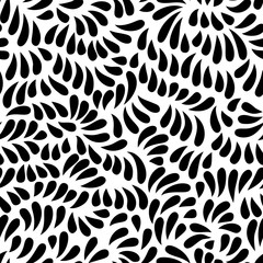 Black and white leaves seamless pattern, vector