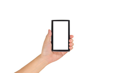 image of  male hand is holding a modern touch screen smart phone