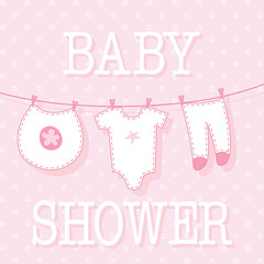 Cute baby girl shower with baby clothes design vector illustration. EPS 10 & HI-RES JPG Included 