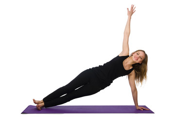 Woman doing exercises isolated on white