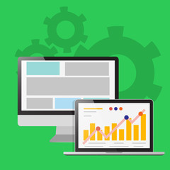 Illustration a laptop screen, the design concept of graph