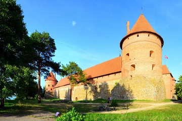 Galves lake,Trakai old red bricks castle view
