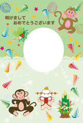 可愛い猿とお正月イラストのフォトフレーム