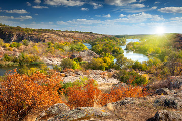 Beautiful Sunny Autumn Day - Panoramic view of the river,