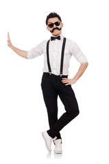 Young man with moustache isolated on white