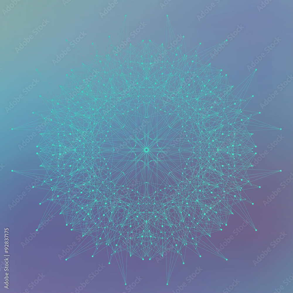 Aufkleber Geometric abstract form with connected lines and dots. Vector