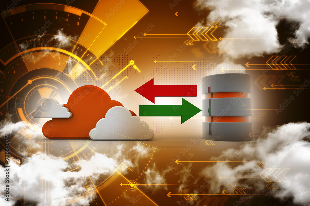 Poster 3d rendering database storage data base with cloud folder storage